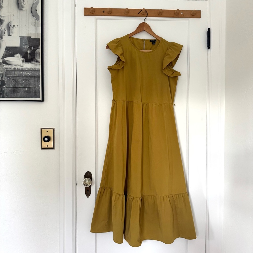 Mustard Yellow Ann Taylor petite  Ruffle Sleeve Dress